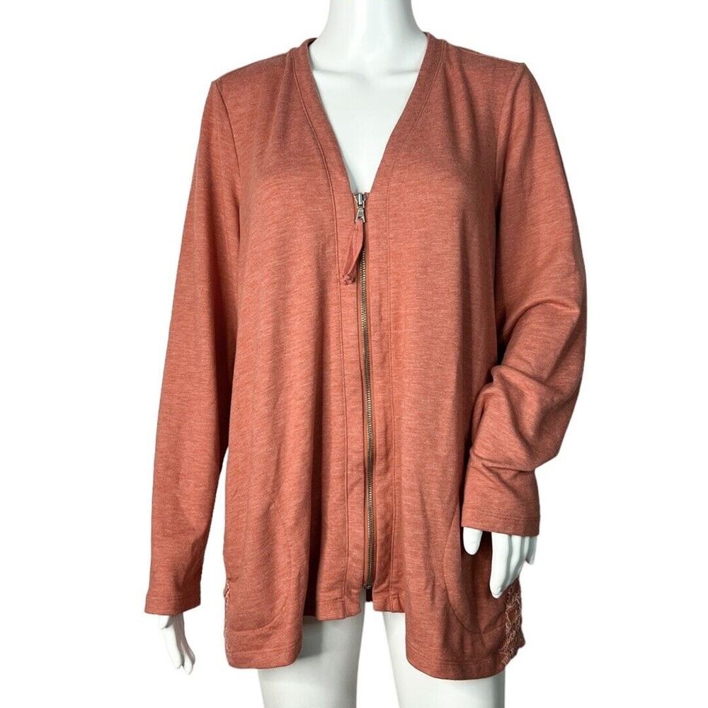 Logo Lounge Lori Goldstein Sweatshirt Womens Orange Large Lace Back Oversized